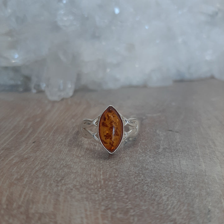 Amber Vesica Pisces Ring