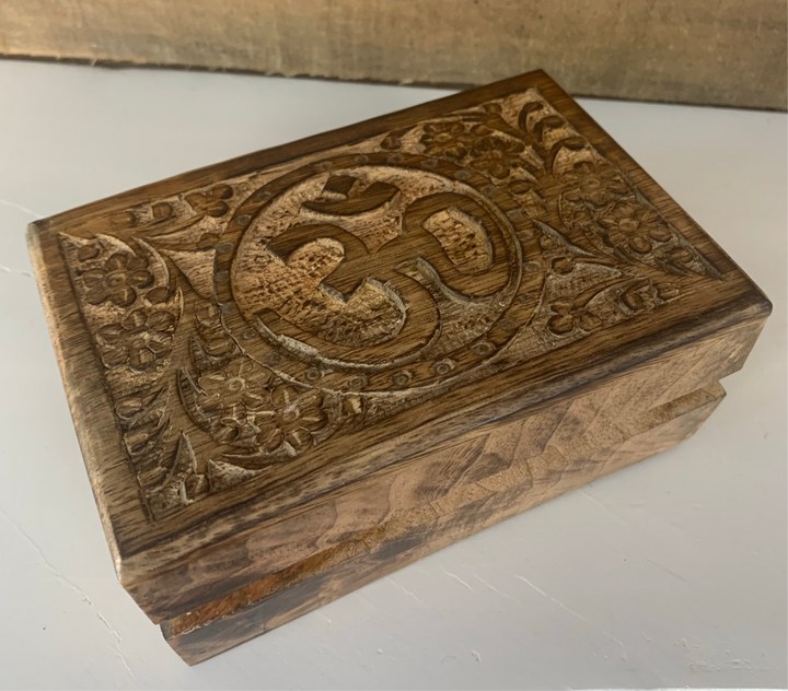 Om Carved Wood Box