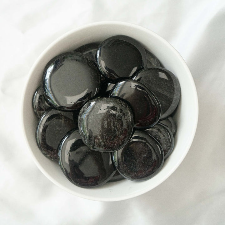 Silver Obsidian Palm Stone