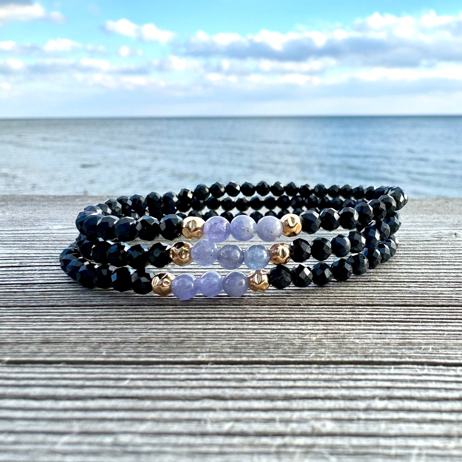 Sapphire and Sage 4mm Beaded Crystal Bracelet