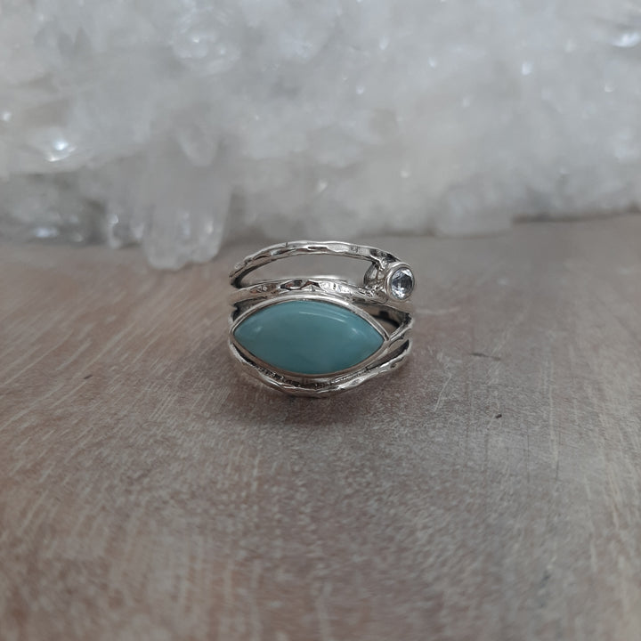 Larimar Vesica Pisces Ring