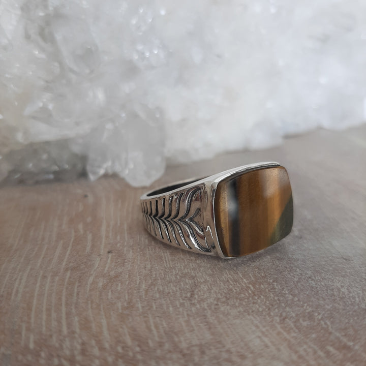 Tiger Eye Men's Rectangle Ring