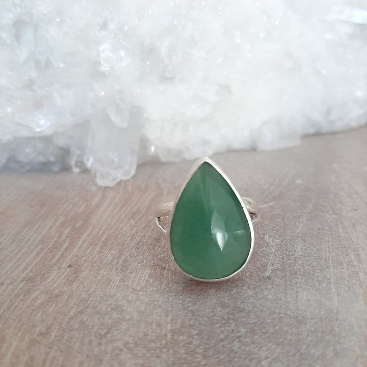 Green Aventurine Faceted Teardrop Ring