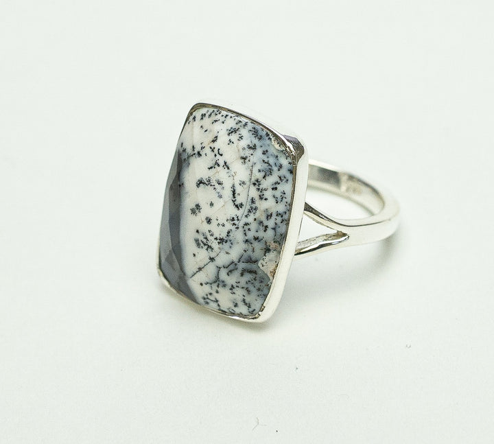 Dendritic Agate Faceted Rectangle Ring