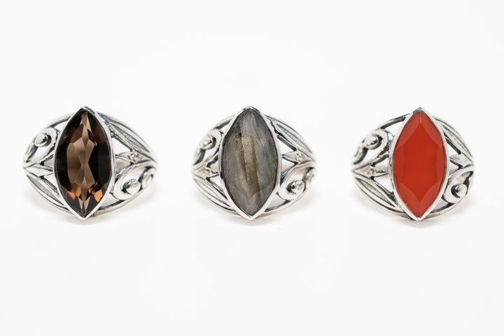 Decorative Crystal Vesica Pisces Faceted Ring