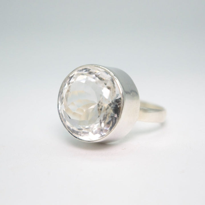 Clear Quartz Round Faceted Ring