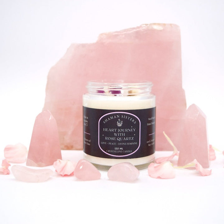 Heart Journey with Rose Quartz Crystal Candle