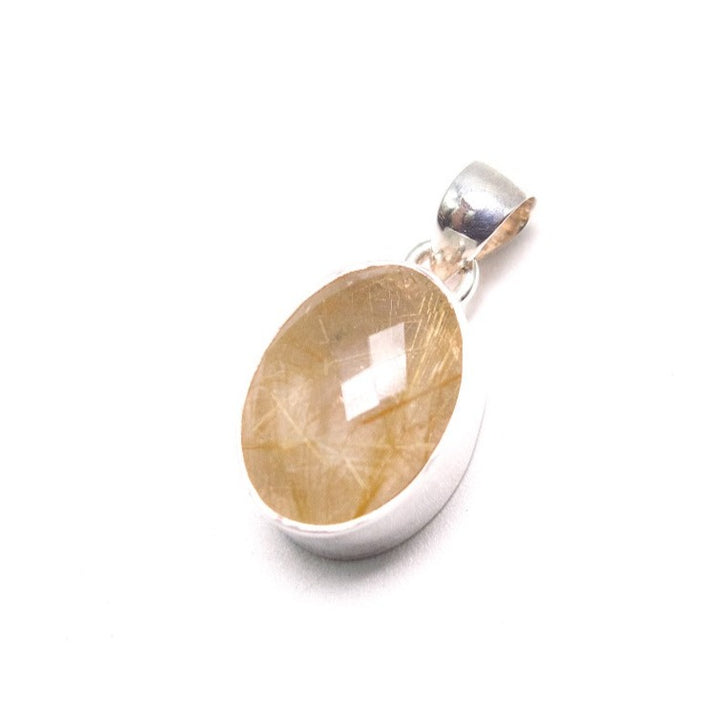 Gold Rutilated Quartz Oval Faceted Pendant