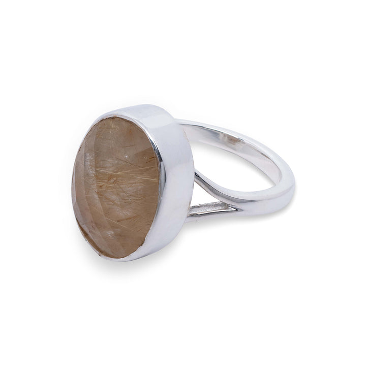 Gold Rutilated Quartz Oval Faceted Ring