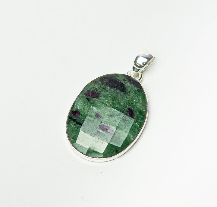 Ruby Zoisite Oval Faceted Pendant